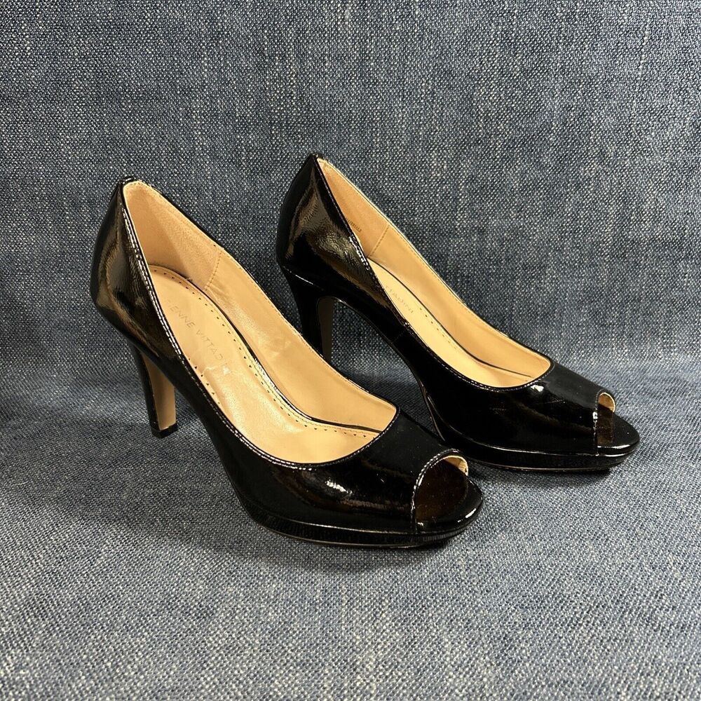 ADRIENNE VITTADINI GERVIN-1 Size 7M Black Patent Peep Toe High Heel Pumps Shoes